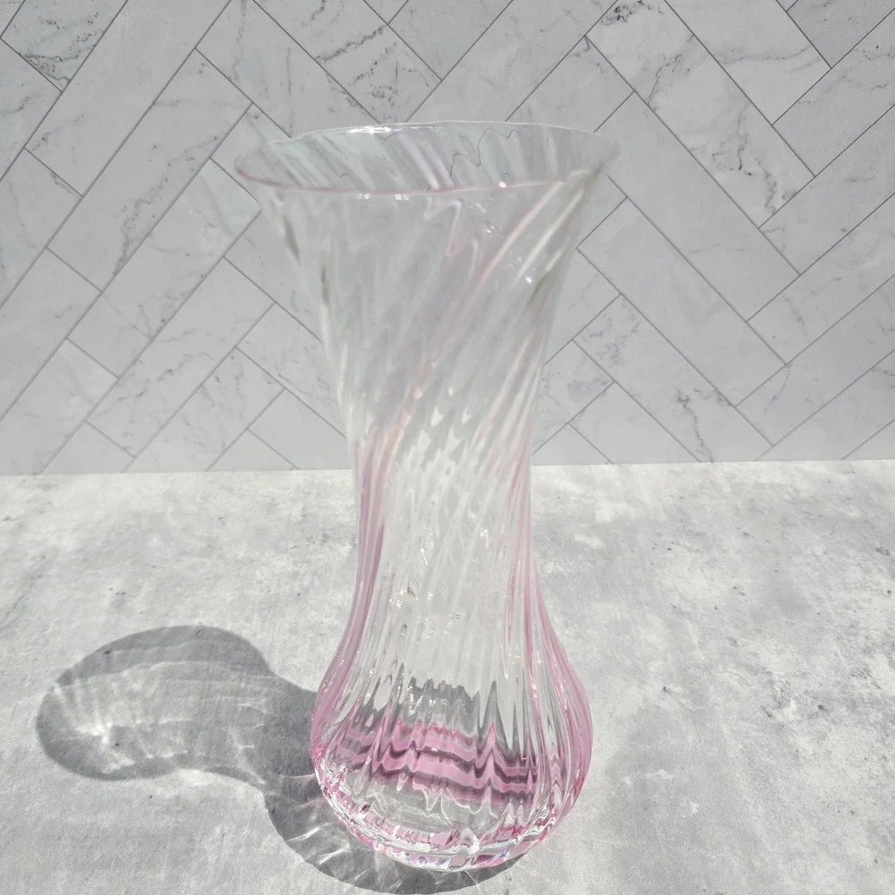 Caithness Glass Scotland Pink Swirl Art Glass Vase Fluted Hand Blown 9 Inch